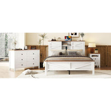 Carregar imagem no visualizador da galeria, 3-Pieces Bedroom Sets Queen Size Farmhouse Platform Bed with Double Sliding Door Storage Headboard, Storage Nightstand and Dresser, White+Brown
