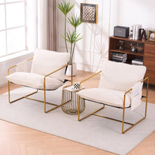 Carregar imagem no visualizador da galeria, 2 Sets 1 Case, Upholstered Hanging Armchair with Arm PocketsMetal frame, gold-plated craftsmanship, crushed foam cushions and skin-friendly woven fabric for living room and bedroom. Beige
