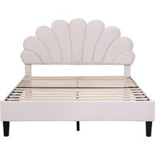 Load image into Gallery viewer, Full Size Upholstered Platform Bed with Flower Pattern Velvet Headboard, Beige
