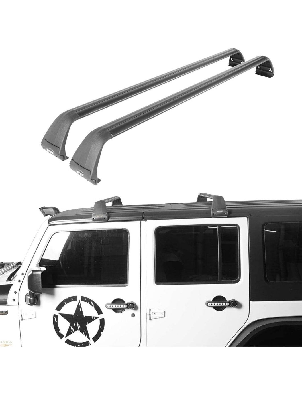 Hooke Road Roof Rack Cross Bars Kayak Cargo Carriers Compatible with Jeep Wrangler JK JL Gladiator JT 2007-2024 (4-Door Hard Top)