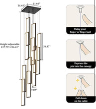 Carregar imagem no visualizador da galeria, UPGENT Simple Modern LED Chandelier Stair Chandelier Dimmable 12 Ring Rectangular Chandelier high Door for Living Room lamp Hall lamp Remote Control
