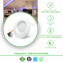 Cargar imagen en el visor de la galería, 4 Inch Energy Efficient LED Baffle Retrofit Downlights, Wattage and CCT Tunable - ETL Energy Star Certified LED Ceiling Lights
