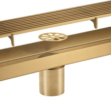 Load image into Gallery viewer, Brushed gold Linear shower drain stainless steel material 35.4 inch with grid cover with hair strainer and adjustment feet
