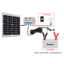 Cargar imagen en el visor de la galería, ACOPower 10W 12V Solar Charger Kit, 5A Charge Controller with Alligator Clips
