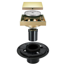 Load image into Gallery viewer, Polished Gold brass floor drain 4x4inch
