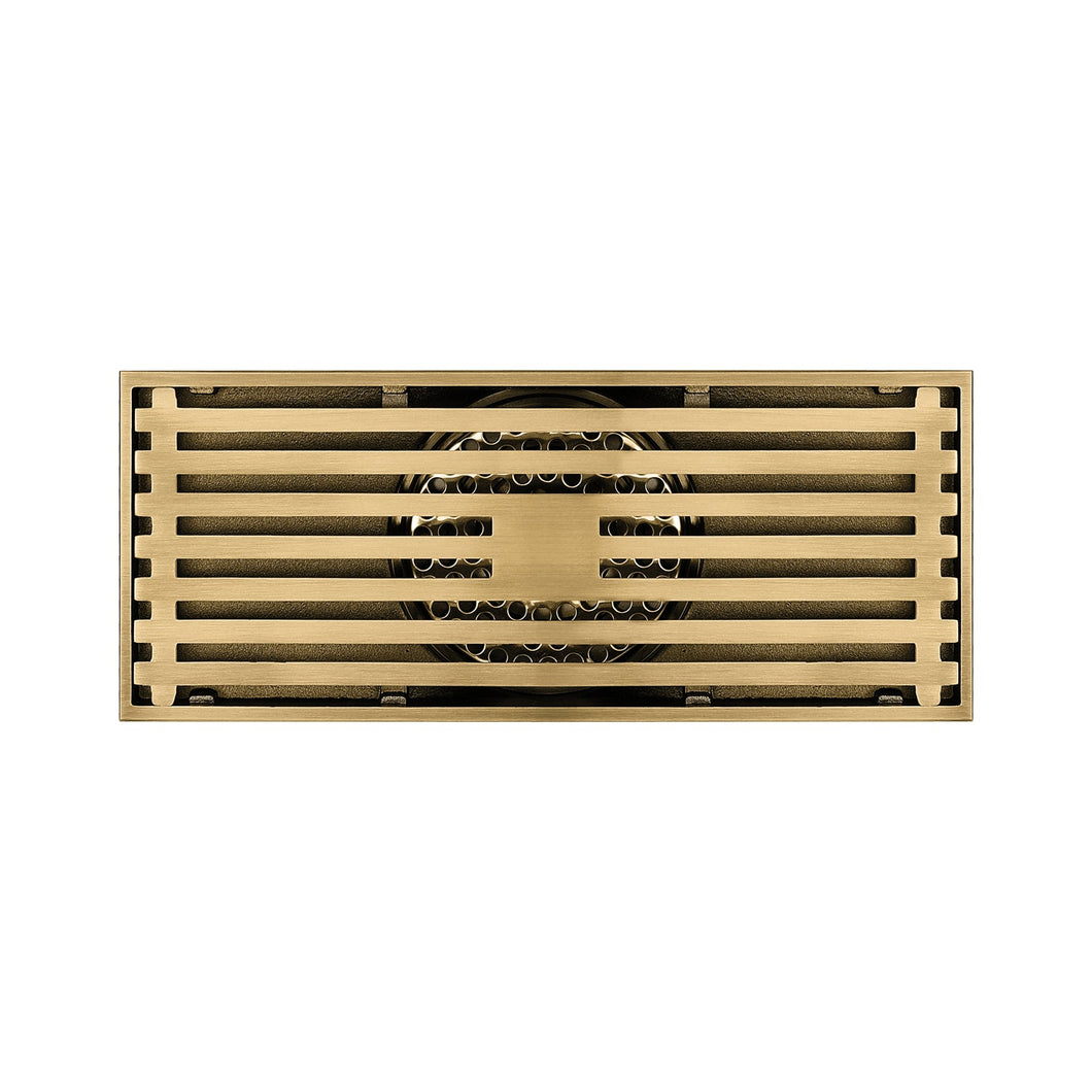 8 x3 Inch or 4 x 4 inch Shower Linear Brushed Gold Drain Rectangular Floor Drain with Accessories Square Hole Pattern Cover Grate Removable  Brushed Gold Brass