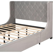 Load image into Gallery viewer, Queen Size Storage Bed Velvet Upholstered Platform Bed with Wingback Headboard and a Big Drawer (Gray)
