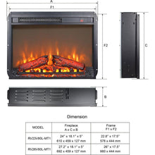 Carregar imagem no visualizador da galeria, 26 inch electric fireplace insert, ultra thin heater with log set &amp; realistic flame, remote control with timer, overheating protection
