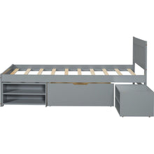 Load image into Gallery viewer, Twin Size Platform Bed With Drawer And Two Shelves, Gray
