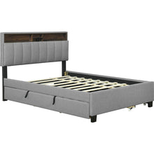 Load image into Gallery viewer, Full size Upholstered Platform Bed with Storage Headboard, Twin Size Trundle &amp; 2 drawers and a set of Sockets &amp; USB Ports, Linen Fabric, Gray
