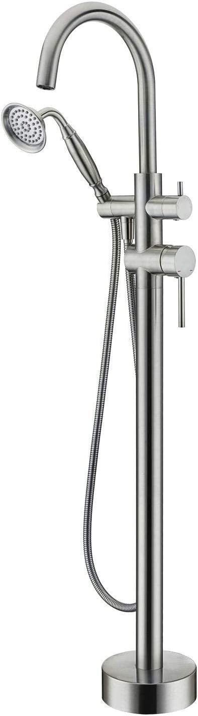 Freestanding Tub Filler Bathtub Faucet Brushed Nickel with Hand Held Shower Floor-Mount