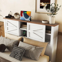 Carregar imagem no visualizador da galeria, 3-Pieces Bedroom Sets Queen Size Farmhouse Platform Bed with Double Sliding Door Storage Headboard, Storage Nightstand and Dresser, White+Brown

