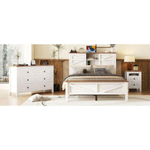 Load image into Gallery viewer, 3-Pieces Bedroom Sets Full Size Farmhouse Platform Bed with Double Sliding Door Storage Headboard and Charging Station, Storage Nightstand and Dresser, White+Brown
