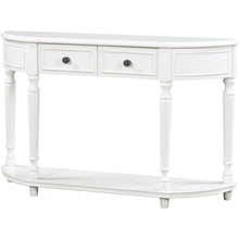 Load image into Gallery viewer, Retro Circular Curved Design Console Table with Open Style Shelf Solid Wooden Frame and Legs Two Top Drawers (White
