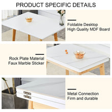 Load image into Gallery viewer, White stone burning tabletop with rubber wooden legs, foldable computer desk, foldable office desk, Modern PU leather high back cushion side chair with wood grain metal legs.

