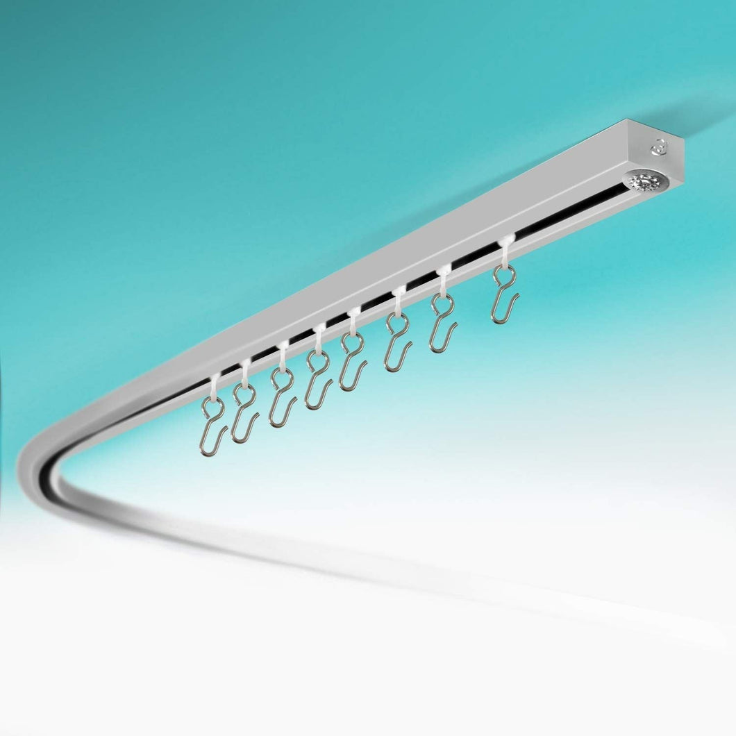 Room/Dividers/Now Corner Ceiling Track Set for Curtains with Hooks - 90 Degree Angle (Silver) | Ceiling Curtain Track Set for Corner | Curved Curtain