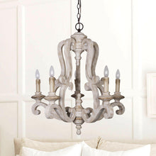 Cargar imagen en el visor de la galería, 5-Lights Antique Wooden Candle Chandelier
