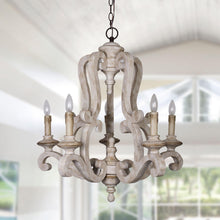 Cargar imagen en el visor de la galería, 5-Lights Antique Wooden Candle Chandelier
