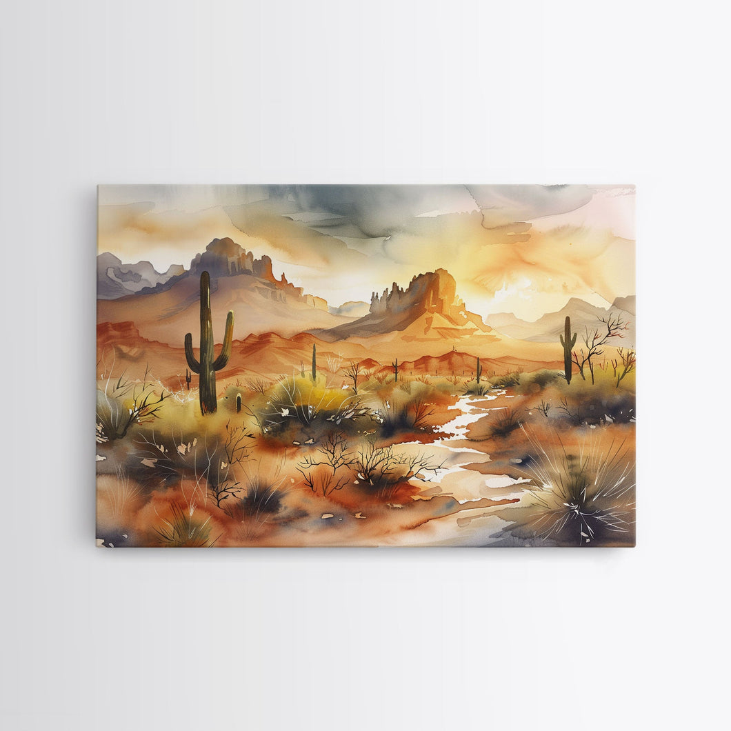 Extra Large Wall Art, Desert Landscape Painting Framed Canvas Print, Metal Art, Wood Framed Original Art, Living Room Decor, Landscape Art