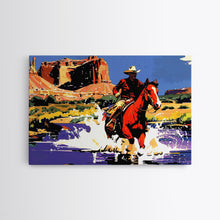 Load image into Gallery viewer, Crossing The Colorado River, Framed Canvas Print, Kitsch Western Wall Art, Colorful Western Painting Original Artwork, Pop Art Painting
