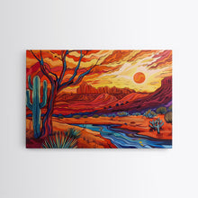 Load image into Gallery viewer, Midcentury Modern Pop Art Desert Landscape Painting Canvas Print, Framed Wall Art, Southwestern Decor, Home Decor Wall Art, Country Decor
