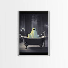 Load image into Gallery viewer, Funny Halloween Art, Ghost Takin&#39; A Bath, Framed Canvas Print, Halloween Canvas, Ghost In The Tub, Goofy Gothic Victorian Art

