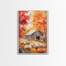 Load image into Gallery viewer, The Sheep Farm In Fall Framed Canvas Print, Farmhouse Decor, Boho Painting Wall Art
