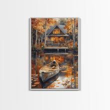 Carregar imagem no visualizador da galeria, Canoe on the Lake, Lake House Decor, Framed Wall Art Canvas Print, Fall Decor, Seasonal Decor, Holiday Decor Gift
