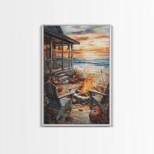Carregar imagem no visualizador da galeria, Beach Campfire On The Fall, Framed Canvas Print, Boho Beach Art Nautical Decor, Modern Christmas / Thanksgiving Gift Wall Art
