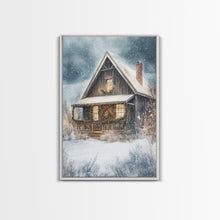 Carregar imagem no visualizador da galeria, Beautiful Woods Cabin Framed Canvas Print, Extra Large Fall Decor, Mid Century Modern Winter Wall Art, Modern Christmas
