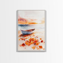 Carregar imagem no visualizador da galeria, Canoe On A Serene Fall Lake, Framed Canvas Print, Autumn Decor, Fall Wall Art, Fall Poster, Autumn Prints Wall Art
