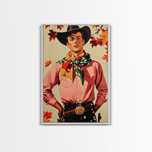 Load image into Gallery viewer, Cowboy Christmas Wall Art Canvas Print with Autumn Leaves, Seasonal Holiday Decor and Gift Idea 2024
