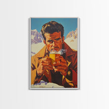 Load image into Gallery viewer, Cowboy Drinking Coffee in Winter Cabin Framed Canvas Print - Cozy Christmas Wall Art 2024 Rustic Holiday Decor
