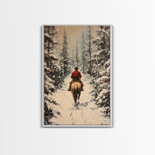 Load image into Gallery viewer, Cowboy on Horseback in Golden Autumn Trees Framed Canvas Print Rustic Christmas Wall Art Fall Decor Country Christmas Gift Seasonal Wall Art
