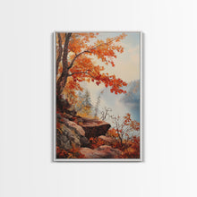 Carregar imagem no visualizador da galeria, Fall In The Virginia Mountains - Framed Canvas Print - Autumn Leaves Falling On The Mountain Lake Landscape
