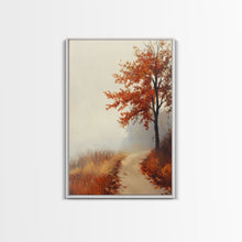 Load image into Gallery viewer, Framed Canvas Print of a Cozy Autumn Path with Trees and Fall Leaves, Rustic Country Decor, Moody Landscape Art, Best Gift Idea, Fall Decor
