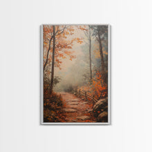 Load image into Gallery viewer, Framed Canvas Print of a Fall Path with Fence and Trees, Autumn Wall Art, Rustic Country Decor, Best Gift Idea, Modern Farmhouse Fall Decor

