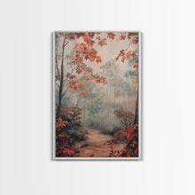 Load image into Gallery viewer, Framed Canvas Print of Autumn Pathway with Red Leaves, Seasonal Wall Art, Best Gift Idea, Modern Farmhouse Fall Decor, Moody Landscape
