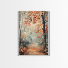 Carregar imagem no visualizador da galeria, Framed Canvas Print of Foggy Autumn Forest with Red Leaves, Moody Landscape Wall Art, Fall Seasonal Decor, Best Gift Idea, Modern Farmhouse
