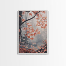 Carregar imagem no visualizador da galeria, Framed Canvas Print of Fall Leaves on Branches in Misty Forest, Moody Landscape Wall Art, Fall Decor, Gift Idea, Farmhouse Seasonal Art
