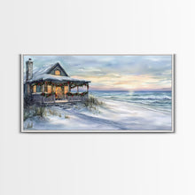 Carregar imagem no visualizador da galeria, Beach Christmas decor Framed Canvas Print winter wonderland cabin Christmas vacation decor coastal Christmas wall art holiday gift idea
