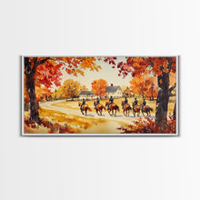 Carregar imagem no visualizador da galeria, Fall farmhouse wall art Framed Canvas Print equestrian scene autumn country decor cozy farmhouse holiday decor above sofa art gift idea
