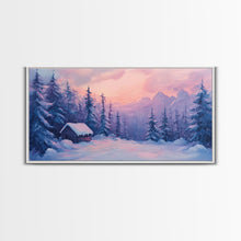 Load image into Gallery viewer, Cozy Cabin Surrounded By Winter Trees Tall Art Framed Canvas Print Serene Snowy Forest Cabin Landscape With Warm Interior Lights
