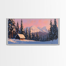 Load image into Gallery viewer, Snowy Mountain Cabin Tall Art Framed Canvas Print Cozy Winter Cabin Nestled In Snowy Forest With Majestic Mountain Landscape
