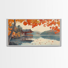Carregar imagem no visualizador da galeria, Autumn Japanese Lake House Canvas Print | Fall Wall Art Home Decor | Seasonal Fall Art | Gift Idea | 2024 Autumn Home Wall Art
