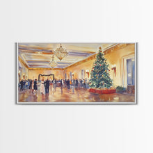 Load image into Gallery viewer, Elegant Ballroom Christmas Party Scene, Framed Canvas Print, Holiday Wall Art, Christmas Decor, Wall Art, Seasonal Decor, Best Gift Idea
