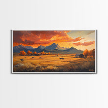 Carregar imagem no visualizador da galeria, Fall Sunset Framed Canvas Print Scenic Ranch Landscape Art Autumn Wall Decor Ideal Holiday Home Decor and Gift for Farmhouse Style
