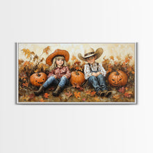 Load image into Gallery viewer, Framed Canvas Print Cowboy On Horse Overlooking Fall Mountain Peaks Western Horse Rider Autumn Scenic Wall Art Fall Colors
