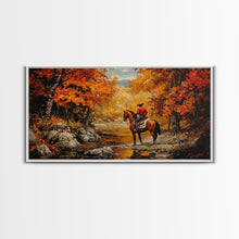 Load image into Gallery viewer, Cowboy resting in the snow with white pink background, Framed Canvas Print, minimalist winter wall art, western home decor, seasonal artwork
