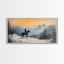 Cargar imagen en el visor de la galería, Female cowboy in fall forest, Framed Canvas Print, captivating Western portrait in autumn scenery, art piece seasonal farmhouse rustic decor
